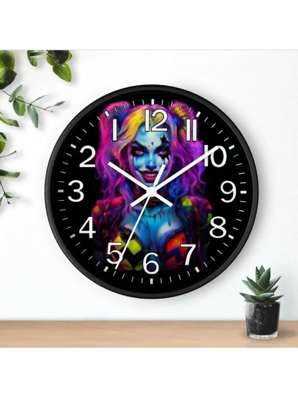 Charlie Quinn REVERSE TICKING CLOCK Glow In The Dark Wall Clock New!